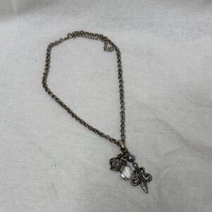 Robert Rose Crown, Faux Jewel, and Fleur de Lis Charm Silver Tone Nevklace